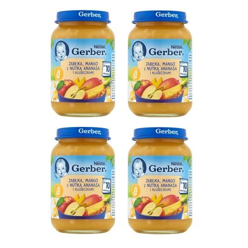 Miniaturka artykułu - Zestaw 4 x Gerber Jabłka mango z nutką ananasa i kluseczkami po 10. miesiącu, 190 g