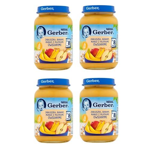 Zestaw 4 x Gerber Jabłuszka banany mango z płatkami owsianymi po 8. miesiącu, 190 g
