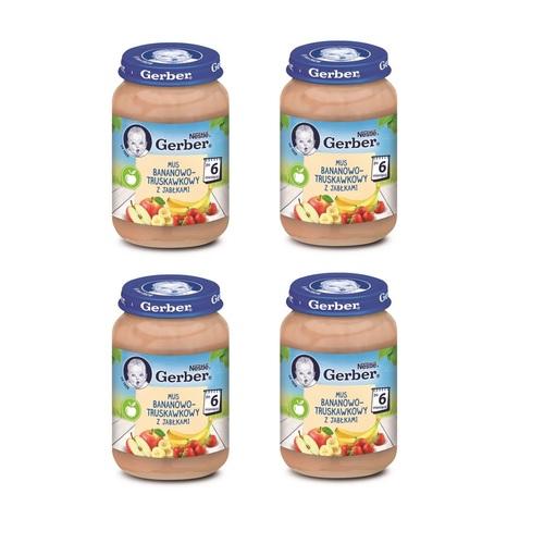 ZESTAW 4 x GERBER Mus bananowo-truskawkowy z jabłkami, 190g