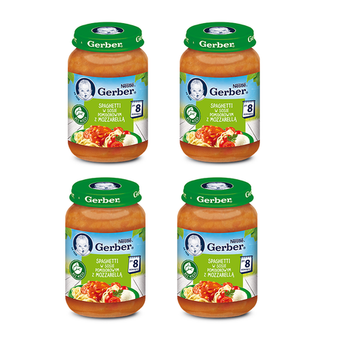 ZESTAW 4 x GERBER Spaghetti w sosie pomidorowym z mozzarellą, 190g