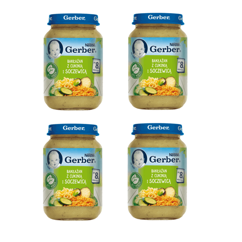 Miniaturka artykułu - ZESTAW 4 x GERBER VEGGIE Bakłażan z cukinią i soczewicą, 190g