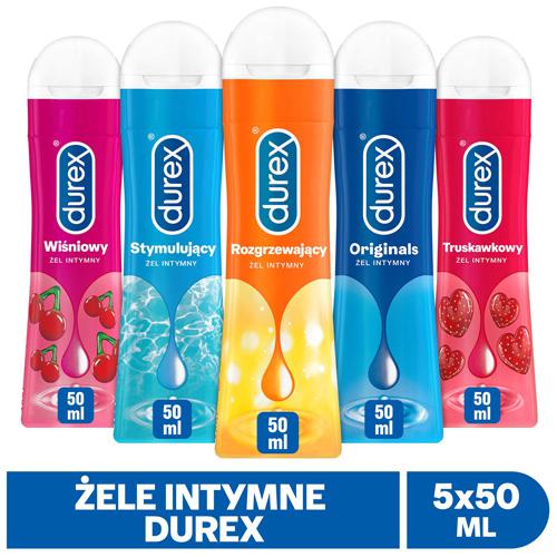 Miniaturka artykułu - Zestaw 5 żeli intymnych Durex: Originals, rozgrzewający, stymulujący, wiśniowy i truskawkowy