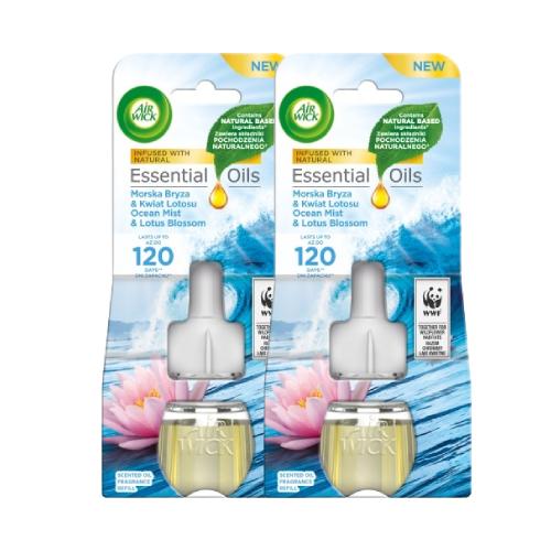 Miniaturka artykułu - Zestaw Air Wick Electric Wkład do elektrycznego odświeżacza Morska bryza i Kwiat lotosu, 2x 19ml