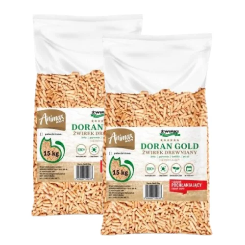 Miniaturka artykułu - Zestaw AnimaxKot Doran Gold Żwirek Drewniany 6mm, 2 x 15 kg