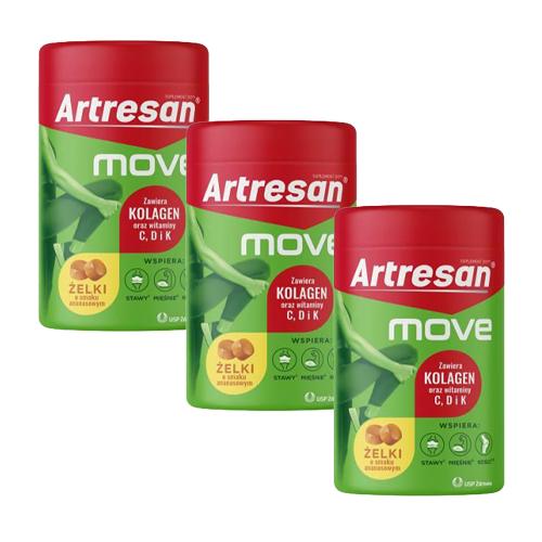 Zdjęcie produktu - Zestaw Artresan Move żelki o smaku ananasowym, 3 x 150 g