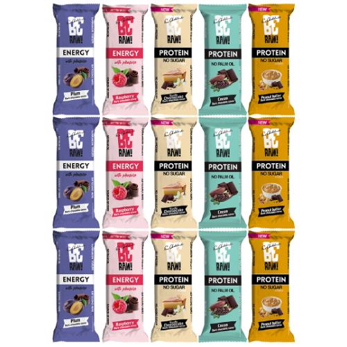 Zestaw baton&oacute;w BeRAW! mix 5 smak&oacute;w, 15x40g