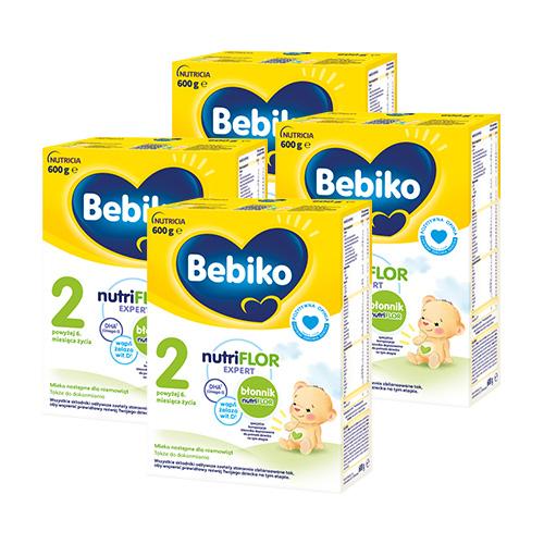 Miniaturka artykułu - Zestaw Bebiko 2 NUTRIflor Expert Mleko następne dla niemowląt powyżej 6. miesiąca życia, 4x600g