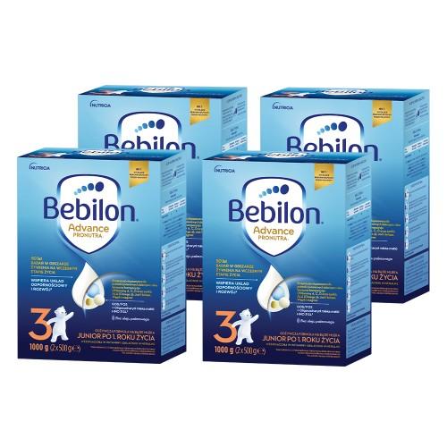 Miniaturka artykułu - Zestaw Bebilon 3 Pronutra Advance Junior Formuła na bazie mleka dla dzieci po 1. roku życia, 4 x 1000 g