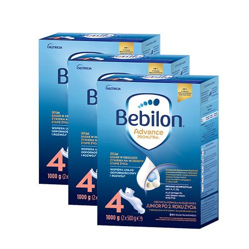 Miniaturka artykułu - Zestaw Bebilon 4 Pronutra Advance Junior Formuła na bazie mleka po 2. roku życia, 3x 1000g