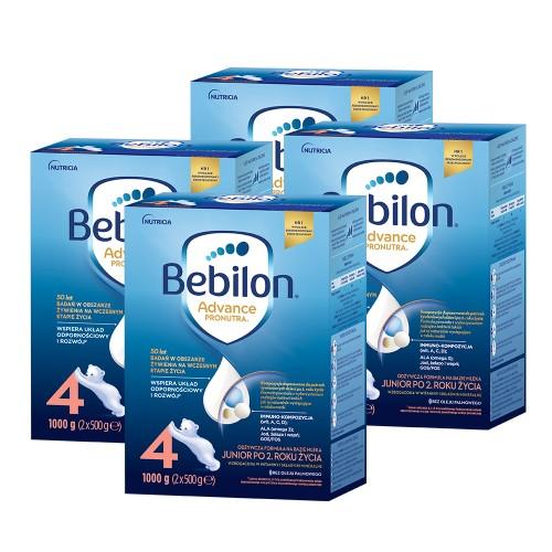 Miniaturka artykułu - Zestaw Bebilon 4 Pronutra Advance Junior Formuła na bazie mleka po 2. roku życia, 4x 1000g