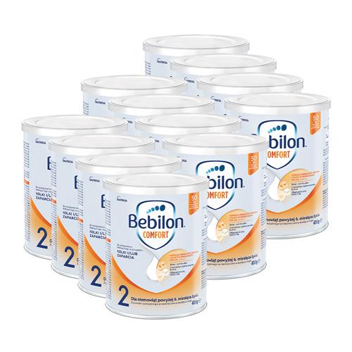 Miniaturka artykułu - Zestaw Bebilon Comfort 2 dla niemowląt powyżej 6 miesiąca życia, 12 x 400 g - do postępowania dietetycznego w przypadku kolki i/lub zaparcia