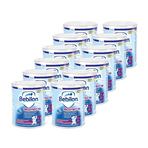 Miniaturka artykułu - Zestaw Bebilon Prosyneo HA 3 Junior Odżywcza formuła na bazie mleka po 1. roku, 12 x 400 g