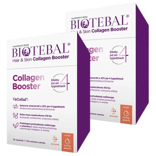 Zestaw Biotebal Hair & Skin Collagen Booster o smaku brzoskwiniowym, 2 x 30 sasz.
