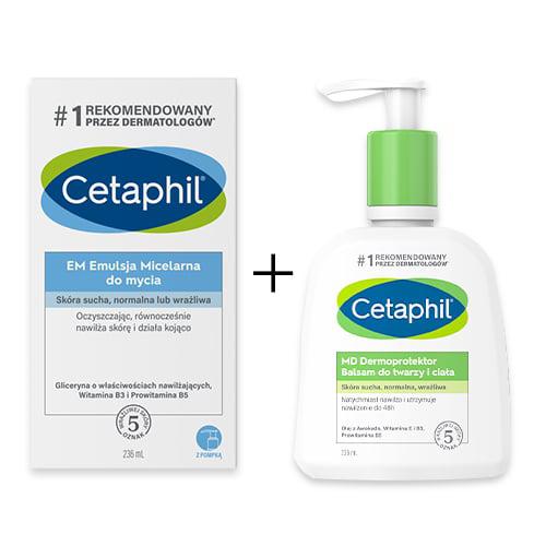 Miniaturka artykułu - Zestaw CETAPHIL MD Dermoprotektor Balsam do twarzy i ciała, 236ml + GRATIS CETAPHIL EM Emulsja micelarna do mycia z pompką, 236 ml
