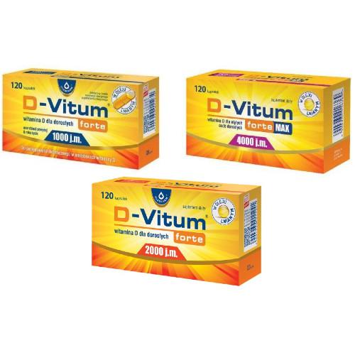 Miniaturka artykułu - Zestaw D-Vitum forte 1000 j.m., 120kaps. + D-Vitum forte 2000 j.m., 120kaps. + D-Vitum forte Max 4000 j.m., 120kaps.
