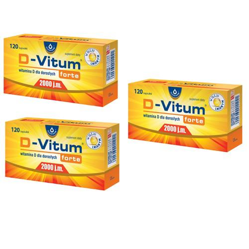 Miniaturka artykułu - Zestaw D-Vitum forte 2000 j.m., 3x 120 kapsułek
