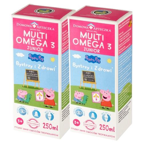 Miniaturka artykułu - Zestaw DOMOWA APTECZKA Tran Multiomega 3 Junior owoce tropikalne, 2x 250ml