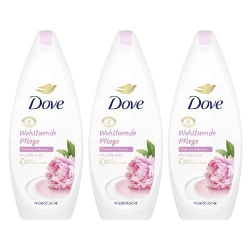 Miniaturka artykułu - Zestaw DOVE Żel pod prysznic Piwonia & Olejek r&oacute;żany, 3x250ml