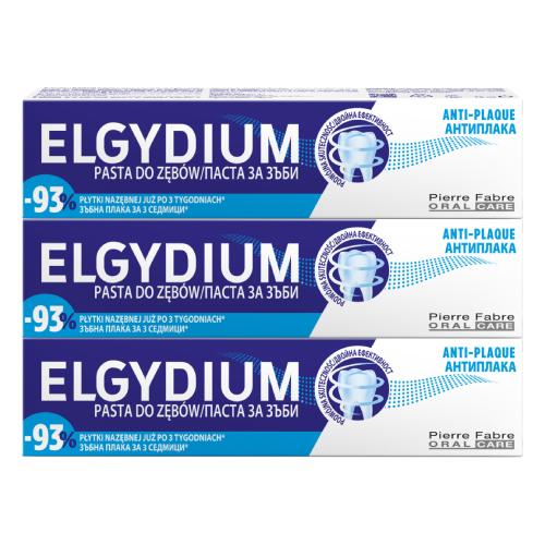 Miniaturka artykułu - Zestaw ELGYDIUM ANTI-PLAQUE Pasta do zęb&oacute;w, 3x75ml