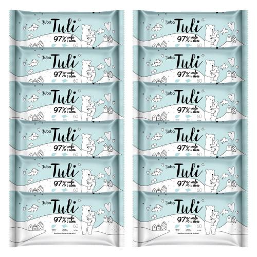 Miniaturka artykułu - Zestaw LUBA Tuli Nawilżane chusteczki dla dzieci i niemowląt 97% woda i aloes, 12x60szt.