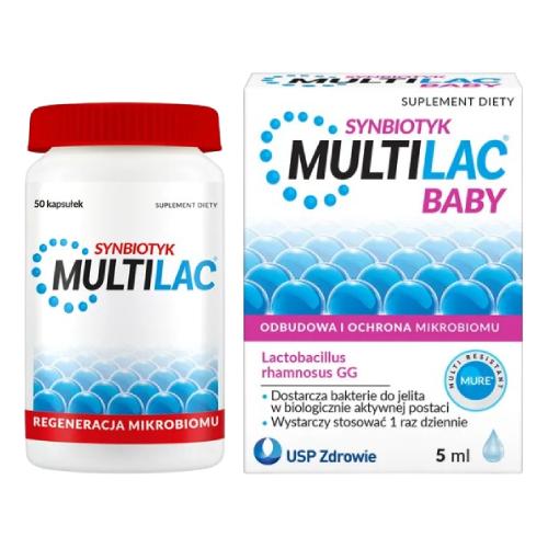 Miniaturka artykułu - Zestaw Multilac, 50 kaps. + Multilac Baby krople, 5 ml