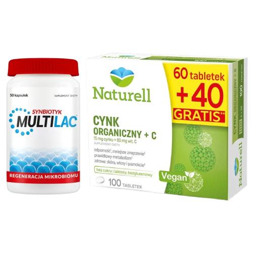 Zdjęcie produktu - Zestaw Multilac, 50 kaps. + Naturell Cynk Organiczny + C, 100 tabl.