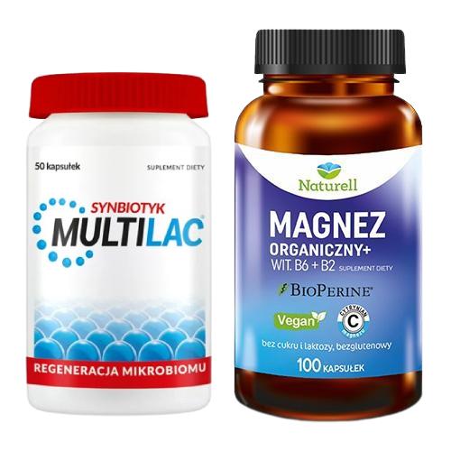 Miniaturka artykułu - Zestaw Multilac, 50 kaps. + Naturell Magnez organiczny+, 100 kaps.