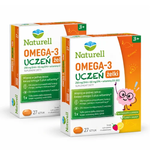 Miniaturka artykułu - Zestaw NATURELL Omega-3 Uczeń żelki, 2 x 27 szt.