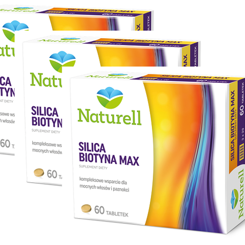 Zdjęcie produktu - Zestaw NATURELL Silica Biotyna Max - 3 x 60 tabletek