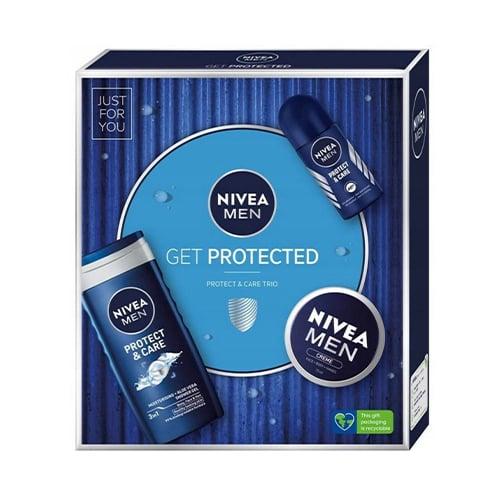 Miniaturka artykułu - ZESTAW NIVEA MEN GET PROTECTED, dezodorant 50ml + krem 75ml + żel pod prysznic, 250ml