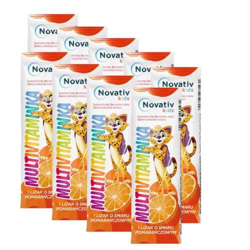 Miniaturka artykułu - Zestaw Novativ Kids Lizak Multivitaminka smak pomarańczowy, 9 szt.