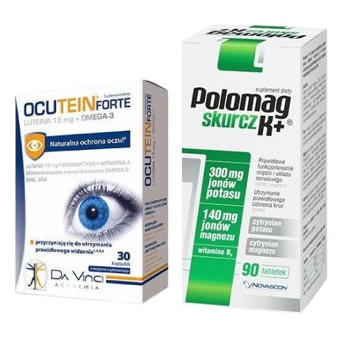 Miniaturka artykułu - Zestaw OCUTEIN FORTE Luteina 15mg + Omega-3, 30 kaps. + POLOMAG K+ Skurcz, 90 tabl.