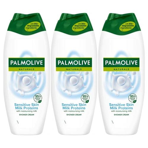 Miniaturka artykułu - Zestaw PALMOLIVE NATURALS Mild&Sensitive Kremowy żel pod prysznic Proteiny Mleka, 3x500ml
