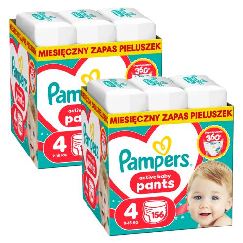 Miniaturka artykułu - Zestaw Pampers Active Baby Pants 4 Pieluchomajtki dla dzieci, 2 x 156 szt.