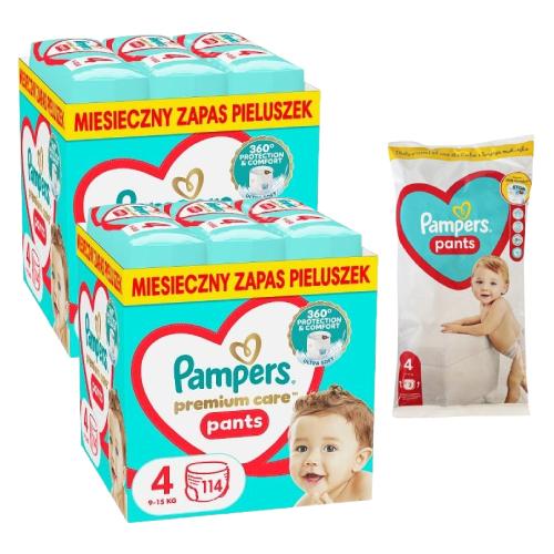 Miniaturka artykułu - Zestaw Pampers Premium Care Pants 4 Pieluchomajtki 9-15 kg, 2 x 114 szt. + Pampers Pants Pieluchomajtki rozmiar 4 (9-15 kg), 2 szt.