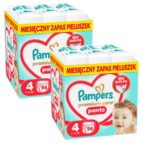 Miniaturka artykułu - Zestaw Pampers Premium Care Pants 4 Pieluchomajtki dla dzieci, 2 x 94 szt.