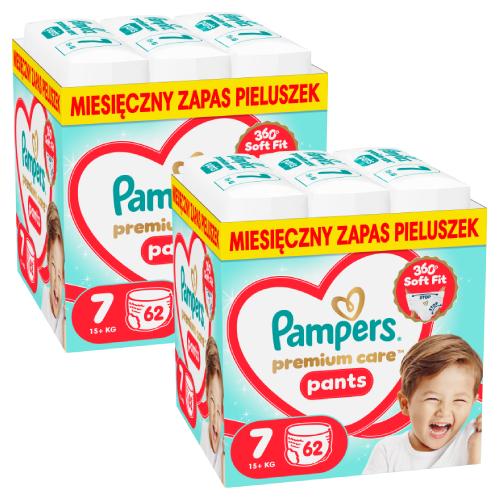 Miniaturka artykułu - Zestaw Pampers Premium Care Pants 7 Pieluchomajtki dla dzieci, 2 x 62 szt.