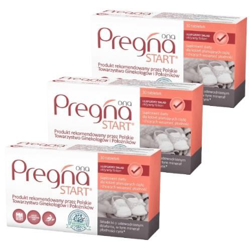 Miniaturka artykułu - Zestaw Pregna Start, 3x 30 tabl. - suplement diety dla kobiet planujących ciążę