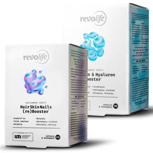 Miniaturka artykułu - Zestaw Revolife Collagen & Hyaluron Booster, 90 kaps. + HairSkinNails (re)Booster, 60 kaps.