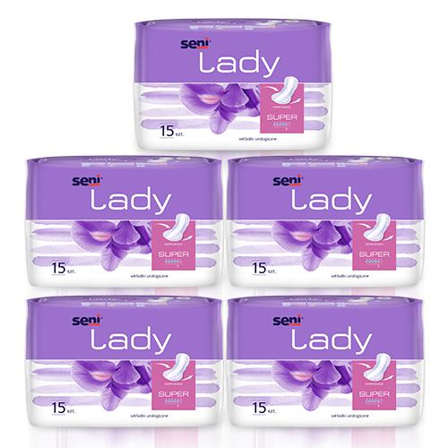Miniaturka artykułu - Zestaw SENI Lady Super, 5 x 15 szt. - wkładki urologiczne