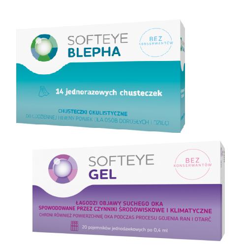 Miniaturka artykułu - ZESTAW SOFTEYE BLEPHA Chusteczki okulistyczne do higieny powiek, 14 szt. + Softeye Gel żel do oczu, 20 pojemniczk&oacute;w x 0,4ml