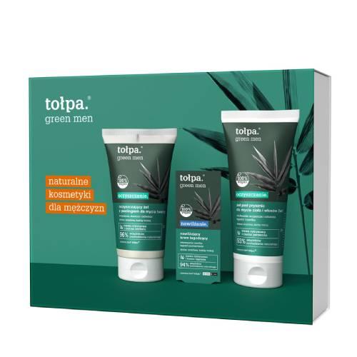 Tołpa Green Men Zestaw Żel z peelingiem do mycia twarzy, 150 ml + Nawilżający krem łagodzący, 50 ml + Żel pod prysznic do mycia ciała i włos&oacute;w 2w1, 200 ml
