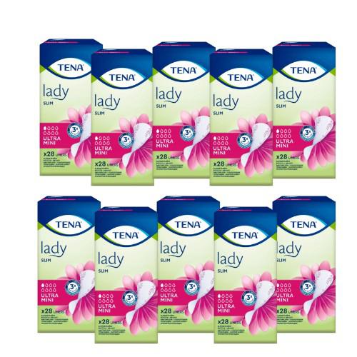 Miniaturka artykułu - Zestaw TENA Lady Slim Ultra Mini Wkładki anatomiczne, 10x28 szt. - wkładki na nietrzymanie moczu dla kobiet