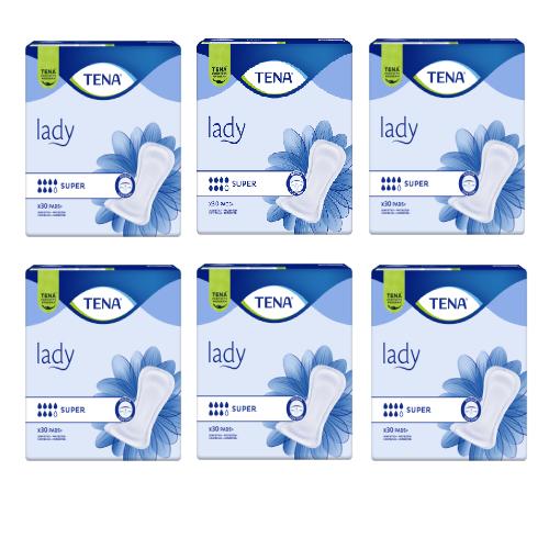 Miniaturka artykułu - Zestaw TENA Lady Super Wkładki anatomiczne chłonne dla kobiet, 6x 30 sztuk