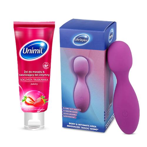 Miniaturka artykułu - Zestaw UNIMIL Magic Wand Wibrator + Żel do masażu i nawilżający żel intymny, 200ml