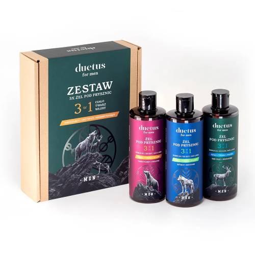 Miniaturka artykułu - DUETUS Zestaw żel pod prysznic 3w1 dla mężczyzn: nawilżający, odżywczy i energetyzujący, 3x 300 ml