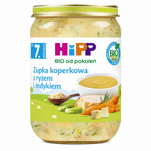Miniaturka artykułu - HiPP Zupka koperkowa z ryżem i indykiem BIO, 190 g