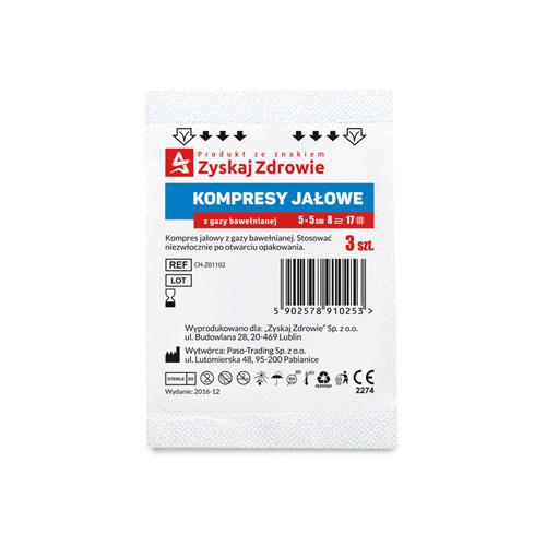 Miniaturka artykułu - ZYSKAJ ZDROWIE Kompresy gazowe jałowe 5 x 5 cm, 3 szt.