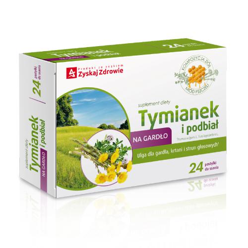 Miniaturka artykułu - ZYSKAJ ZDROWIE Tymianek i podbiał, 24 pastylki do ssania